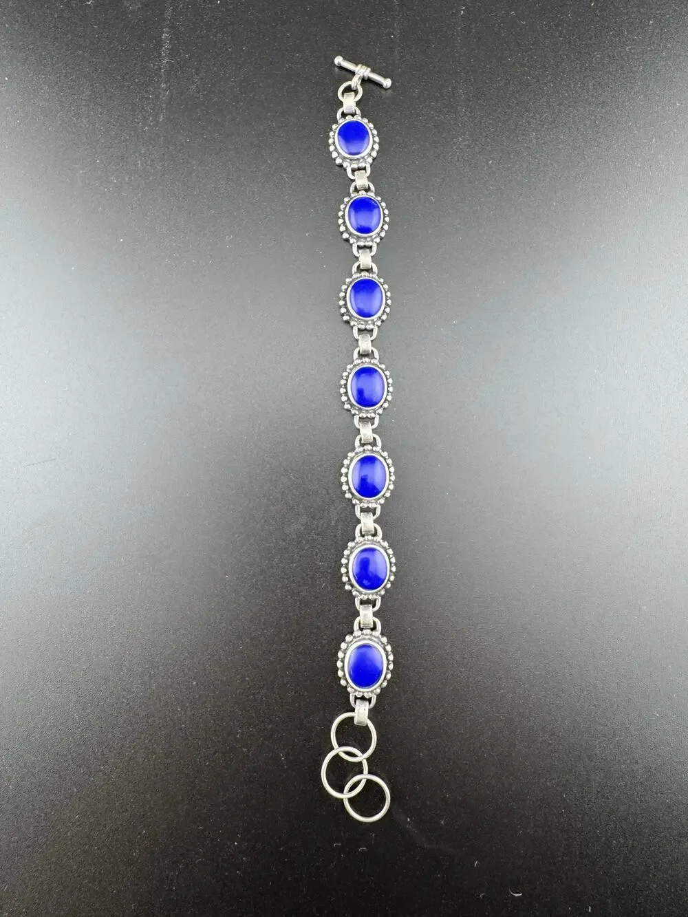 Sterling Silver 925 Blue Glass/Lucite Cabochon Bracelet